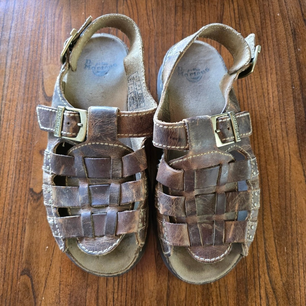 Dr. Martens 10US Brown Leather Fisherman Buckle Sandals Vintage 90s Y2K